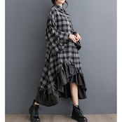 チェック柄 フリル ロングワンピース 60004