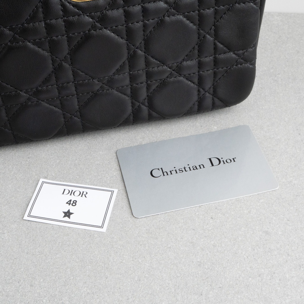 クリスチャンディオール カロ ポーチ カナージュ ラムスキン ブラック レザー