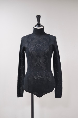 【FETICO】WOOL LACE KNIT TURTLENECK BODYSUIT -Black-
