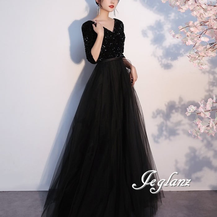 2色 イブニングドレス 切替 ボリューム チュール 編み上げ ラメ 光沢感 ♪(M4613)★