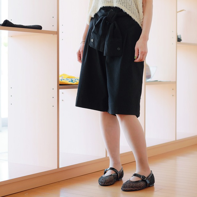 Priority (プライオリティ)　落ち感素材　セミワイドハーフパンツ　withシャツスリーブ ベルト
