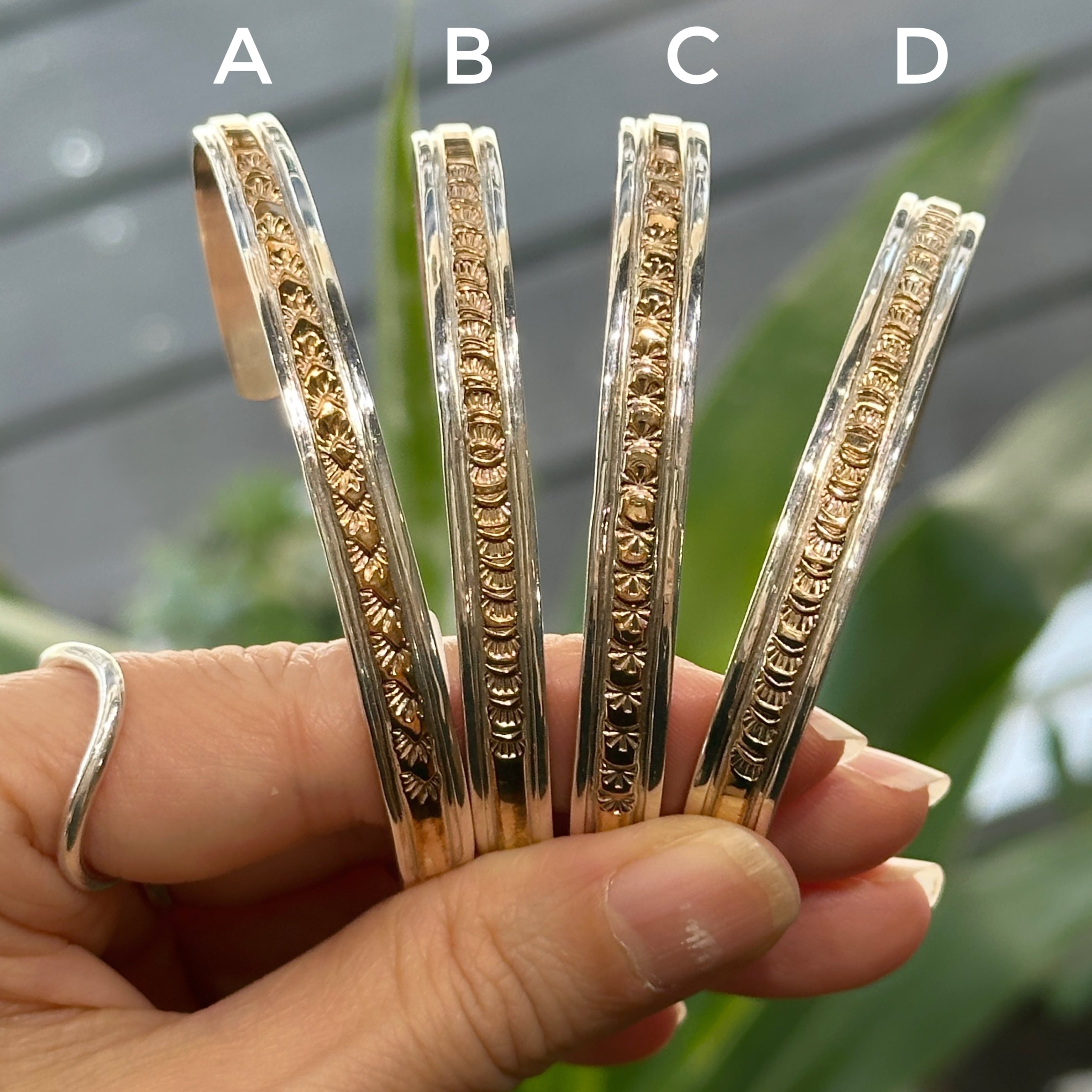 Indian Jewelry 》Silver x Gold Coating 6mm幅 コンビ スタンプワーク