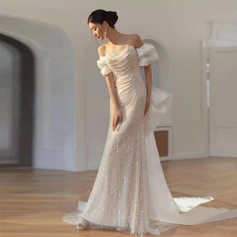 【2色】ロングドレス キャバドレス パーティードレス オフショルダー スパンコール マーメイドドレス エレガント パーティー 結婚式 二次会 LW2-TLG052101