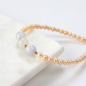 オレンジピンクが心揺さぶる ピンク ベビー パール & ラベンダー翡翠 シルバー ブレスレット br1019