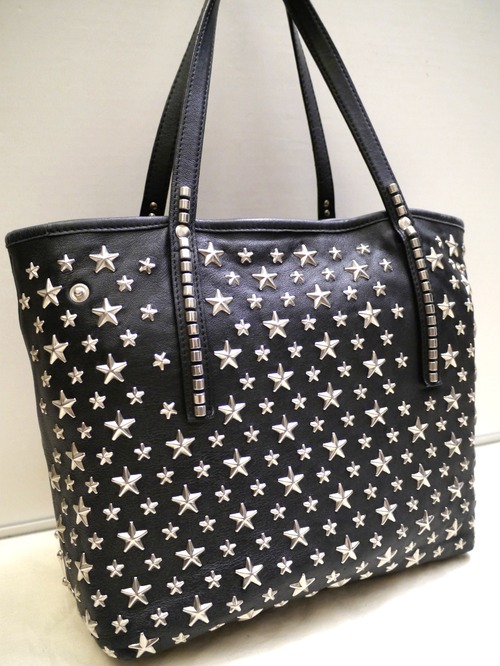 ★JIMMY CHOO ジミーチュウ SCARLET スカーレット ☆スタッズデザイン レザー トートハンド バッグ 黒ｘ銀★ 使いやすいトート型の万能モデル♪