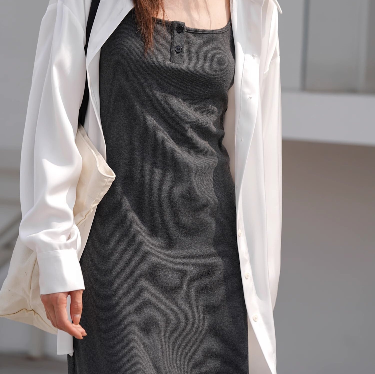 ワンピース レディース ノースリーブ ロングスカート リブ 無地 細見え