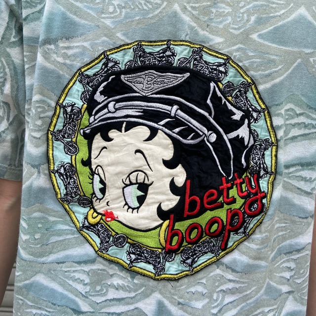 90s USA製 BETTYBOOP 刺繍ワッペン総柄Tシャツ ベティー