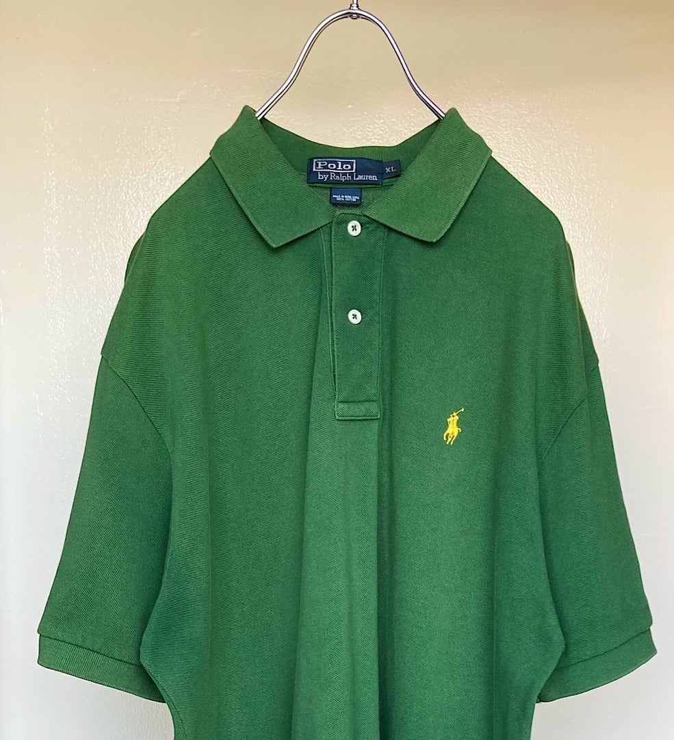 90s 古着 POLO RALPH LAUREN/ポロ ラルフローレン ポロシャツ 刺繍ロゴ 緑 オーバーサイズ 半袖