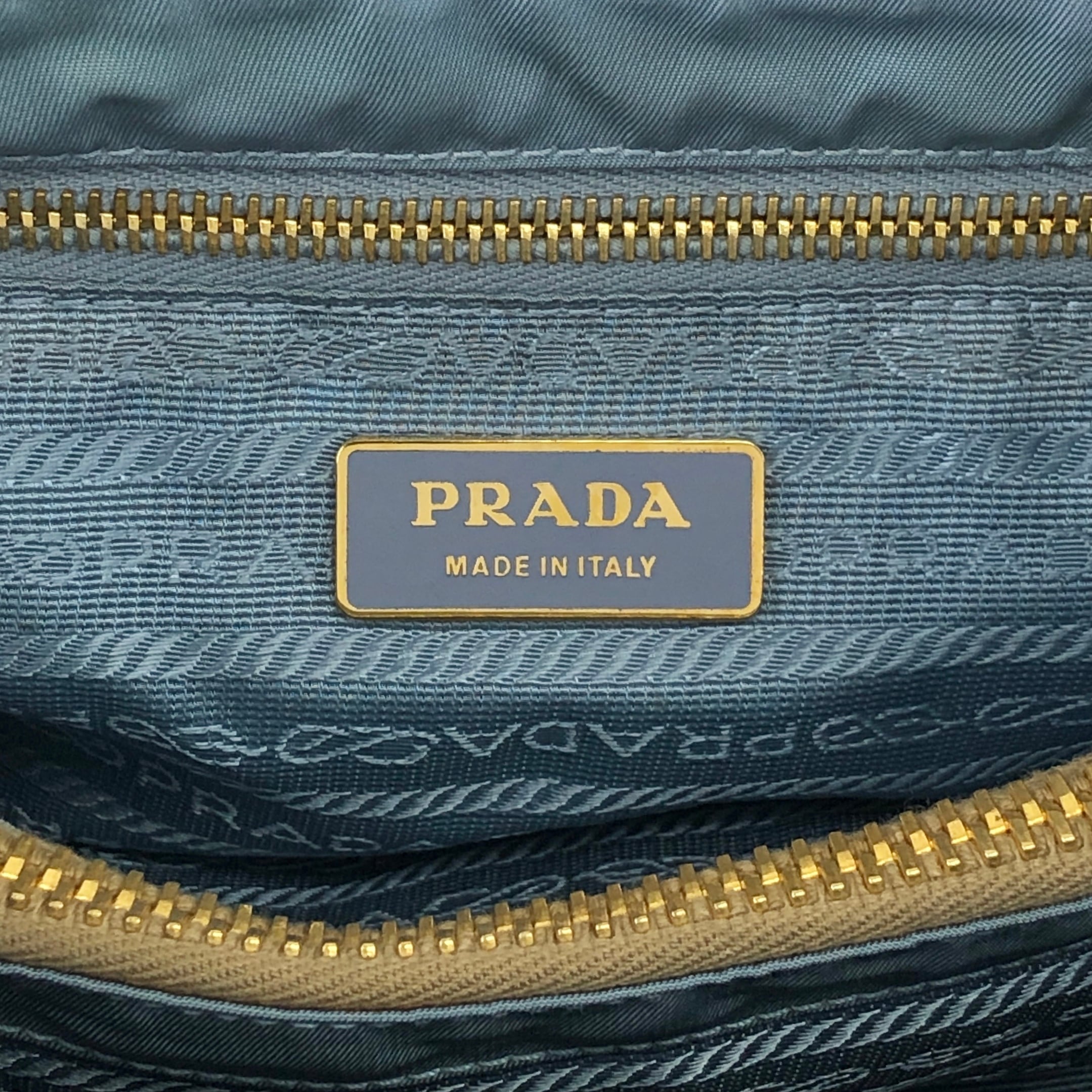 PRADA プラダ トートバッグ ベージュ ブルー トライアングルロゴ