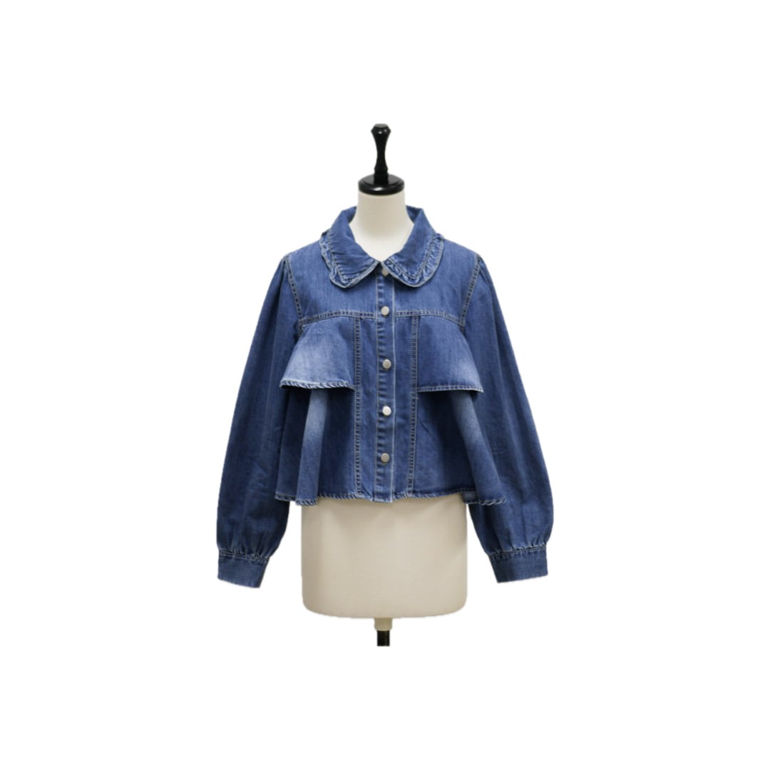 Layered flare denim blouson