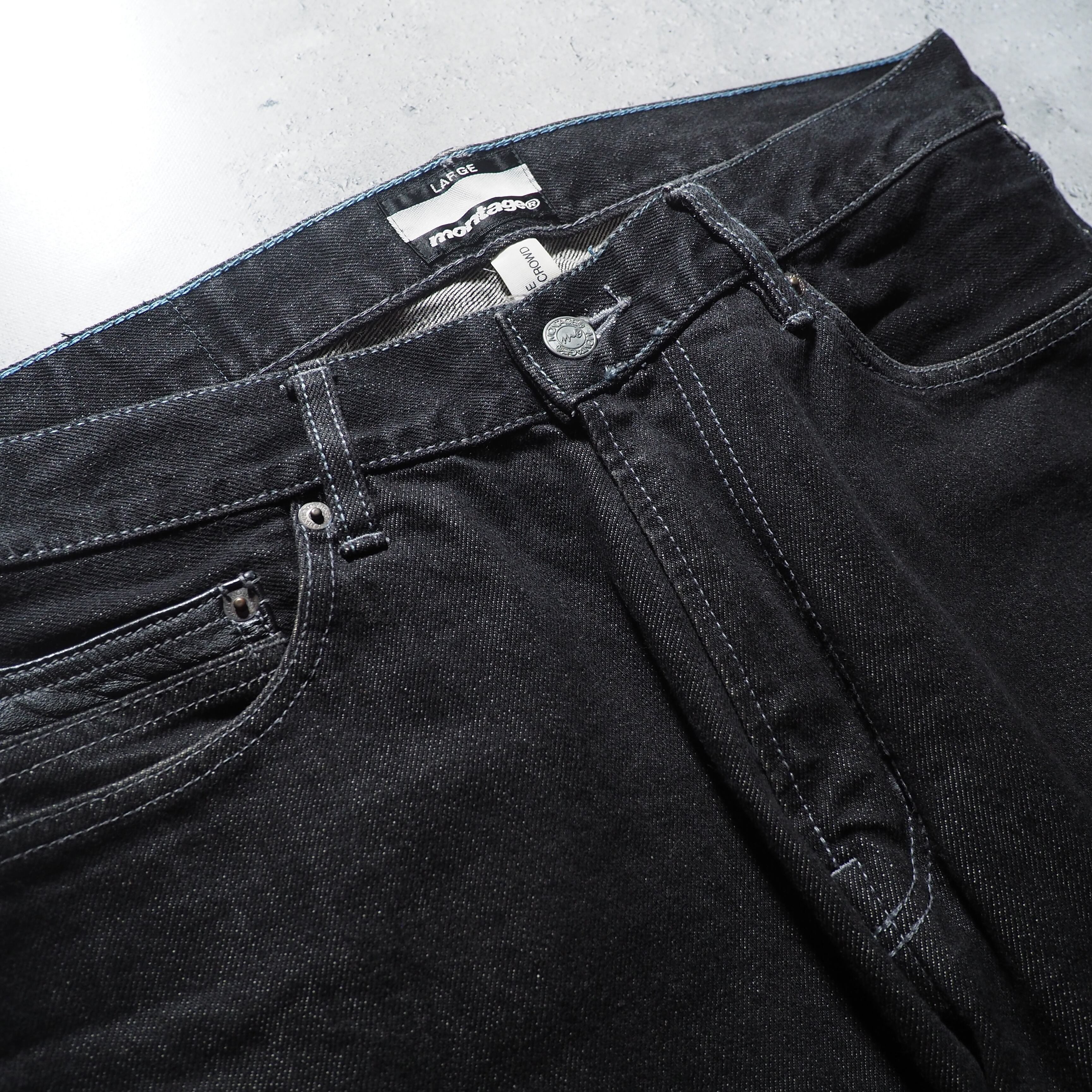 ” Montage ” Back logo painted Black loose Buggy Denim pants