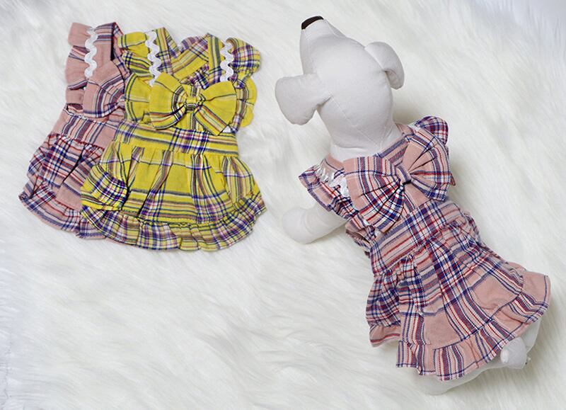 【SALE】handmade check onepiece XS ~ XL 2color  /  犬服 犬の服 犬 春夏 袖なし ワンピース 小型犬 中型犬 onepiece