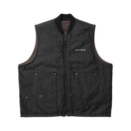 【Evisen Skateboards ゑ】MICROFLEECE DENIM REVERSIBLE VEST(Black)〈国内送料無料〉
