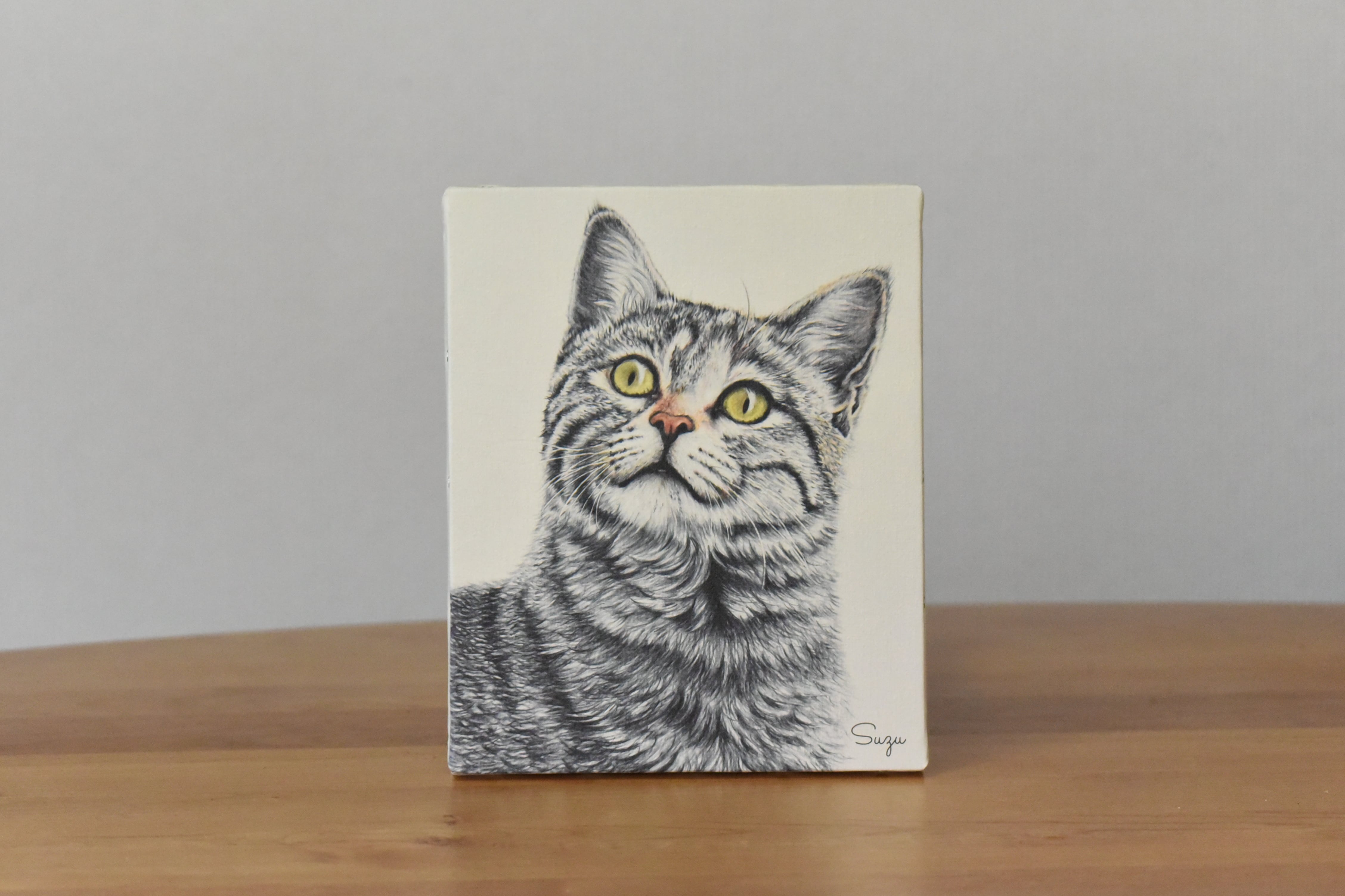 色鉛筆画猫_縦［F3号キャンバスプリント複製］