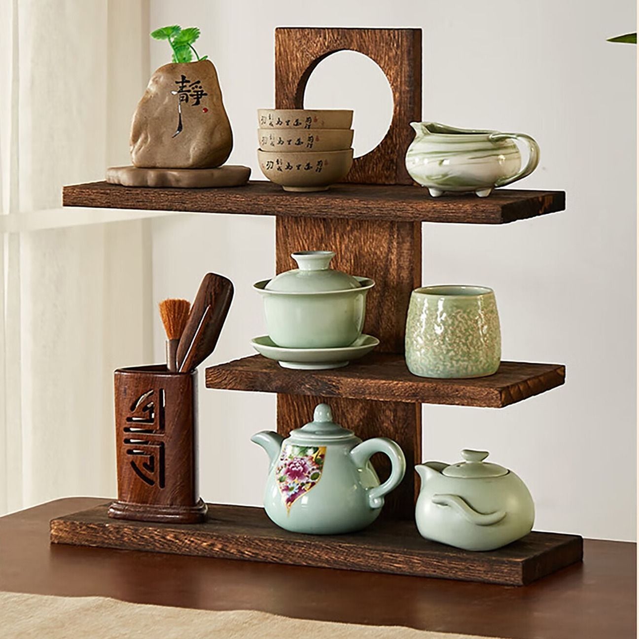 飾り棚　茶棚 珍品棚 飾り棚 小棚 鶏翅木 六角 木製 シェルフ 収納ラック 茶器 花器