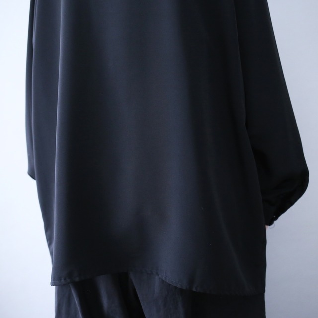 "刺繍" fry-front and pleats design black one-tone mode shirt