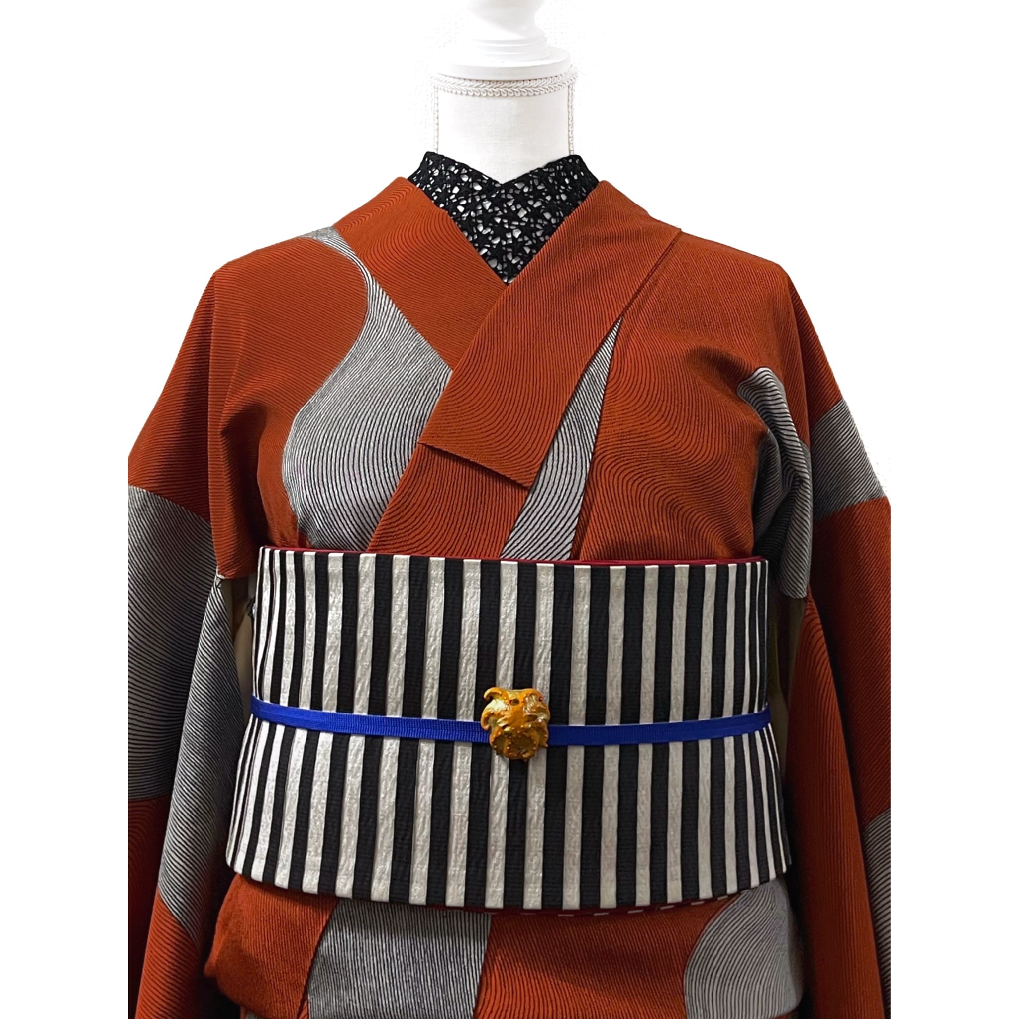 新品】ふくれ織モノトーンストライプのリバーシブル半幅帯 | きもの楸