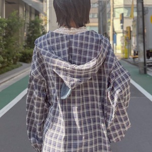 【会話のきっかけ服。】「サメですか？」で会話が始まるサメフード付きチェックシャツ【個性で繋がる】