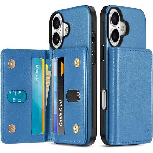 TUCCH iPhone 16 対応 ケース 背面 手帳型 アイフォーン16カバー PUレザー RFIDブロッキング 6つポケット 取り外し不可 財布型 TPU素材 滑り止め 衝撃吸収 マグネット開閉 あいふぉん16携帯ケース 背面カード収納 2024年発売 6.1インチ 5G アイフォン16 対応 レイクブルー 3673