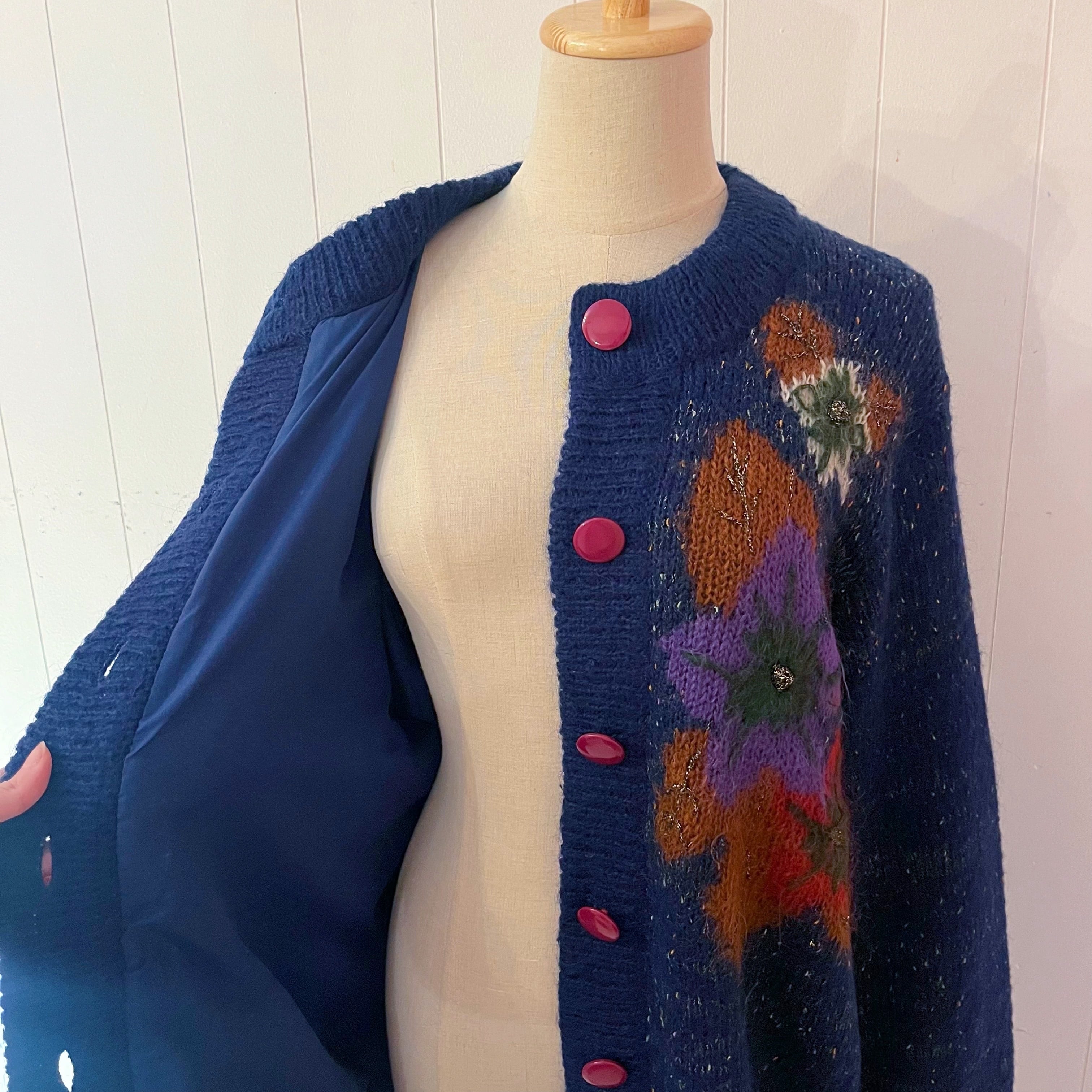 lame flower liner knit cardigan