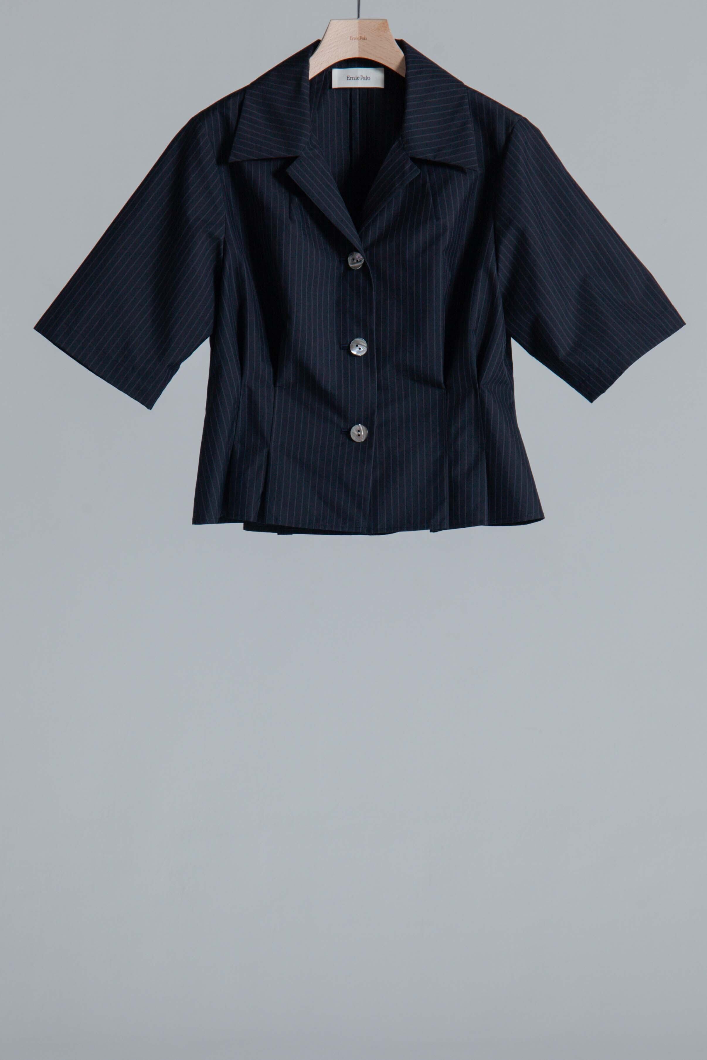 Stripe Half Sleeve Darts Blouson - Navy | erniepalo