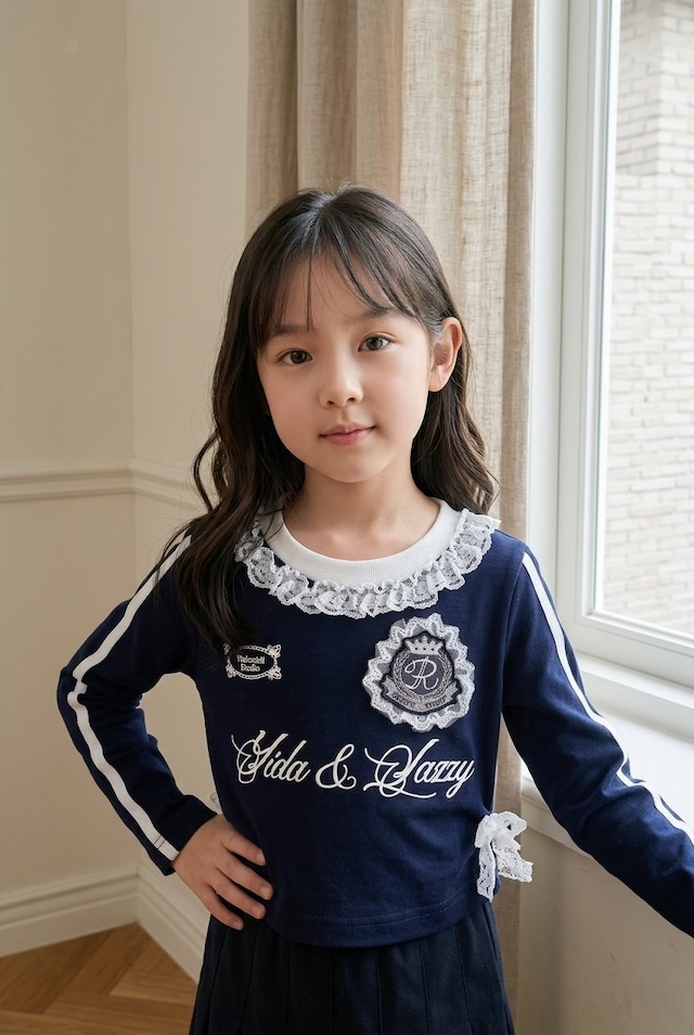 kids ネックフリルサイドリボンTシャツ