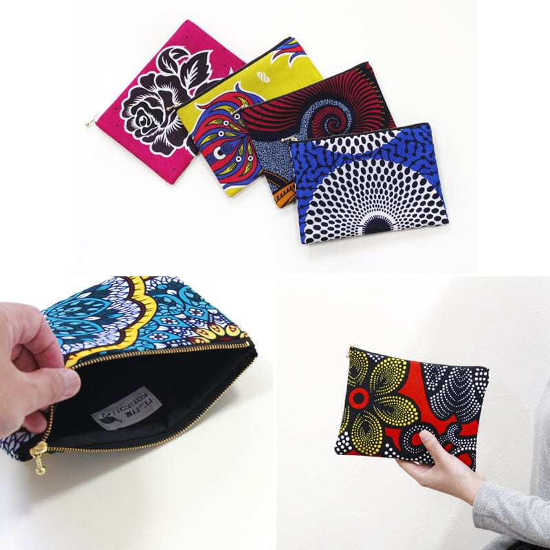 アフリカ布のフラットポーチ｜アフリカンプリント | カンガ屋 katikati