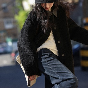 collar leather boa coat　J00239