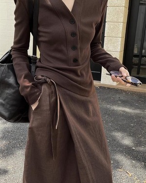 スリムVネックカーディガントップス 3color A0614