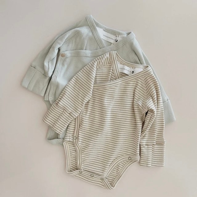 Organic Kimono Bodysuit L/S  [ GumLeaf ] / SUSUKOSHI   [ススコシ オーガニック 新生児 服  肌着 出産準備]