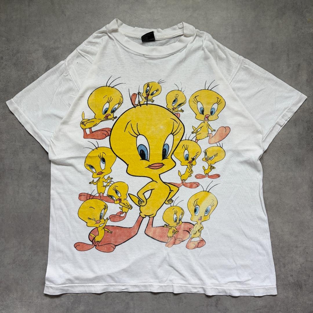 ルーニーテューンズ トゥイーティー Tシャツ 染み込み 古着 90s M 白