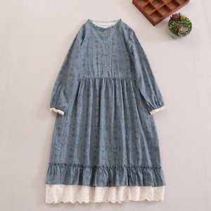 小花柄 レース ティアード ワンピース 3col M 10415