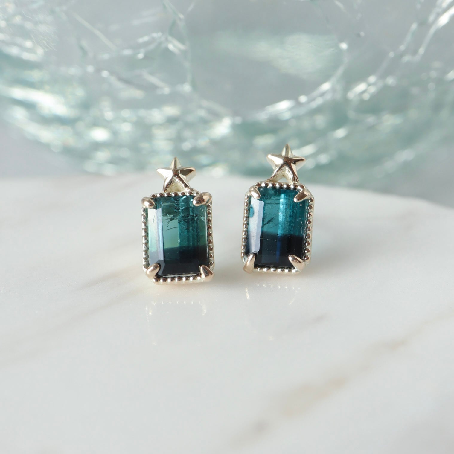 夜空色 バイカラートルマリン ピアス / K10YG【1点限り】 | DoubleMoon