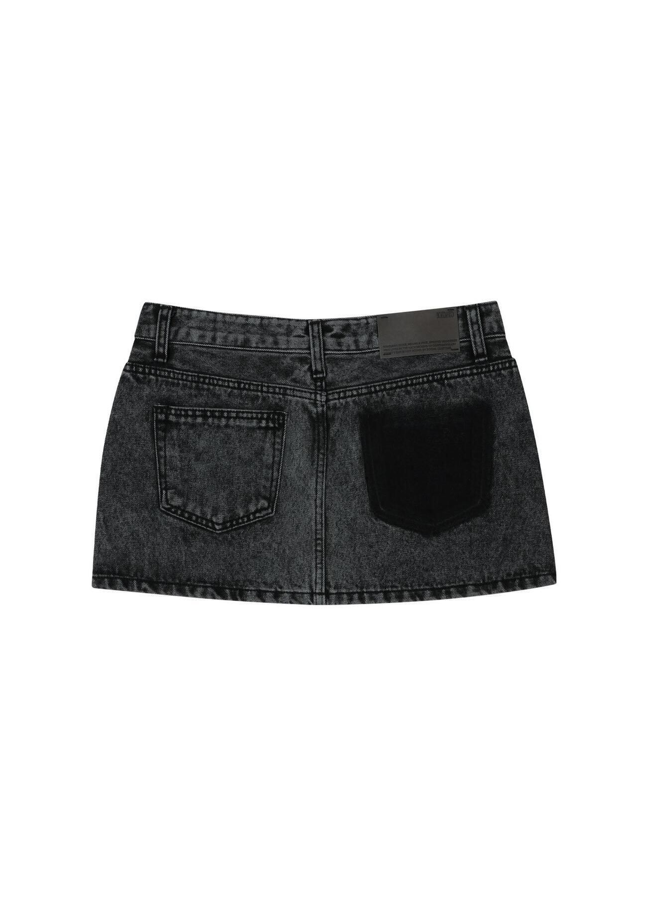 BOHEMIAN SEOUL] CROSSOVER DENIM MINI SKIRT, SNOW BLACK 正規品 韓国