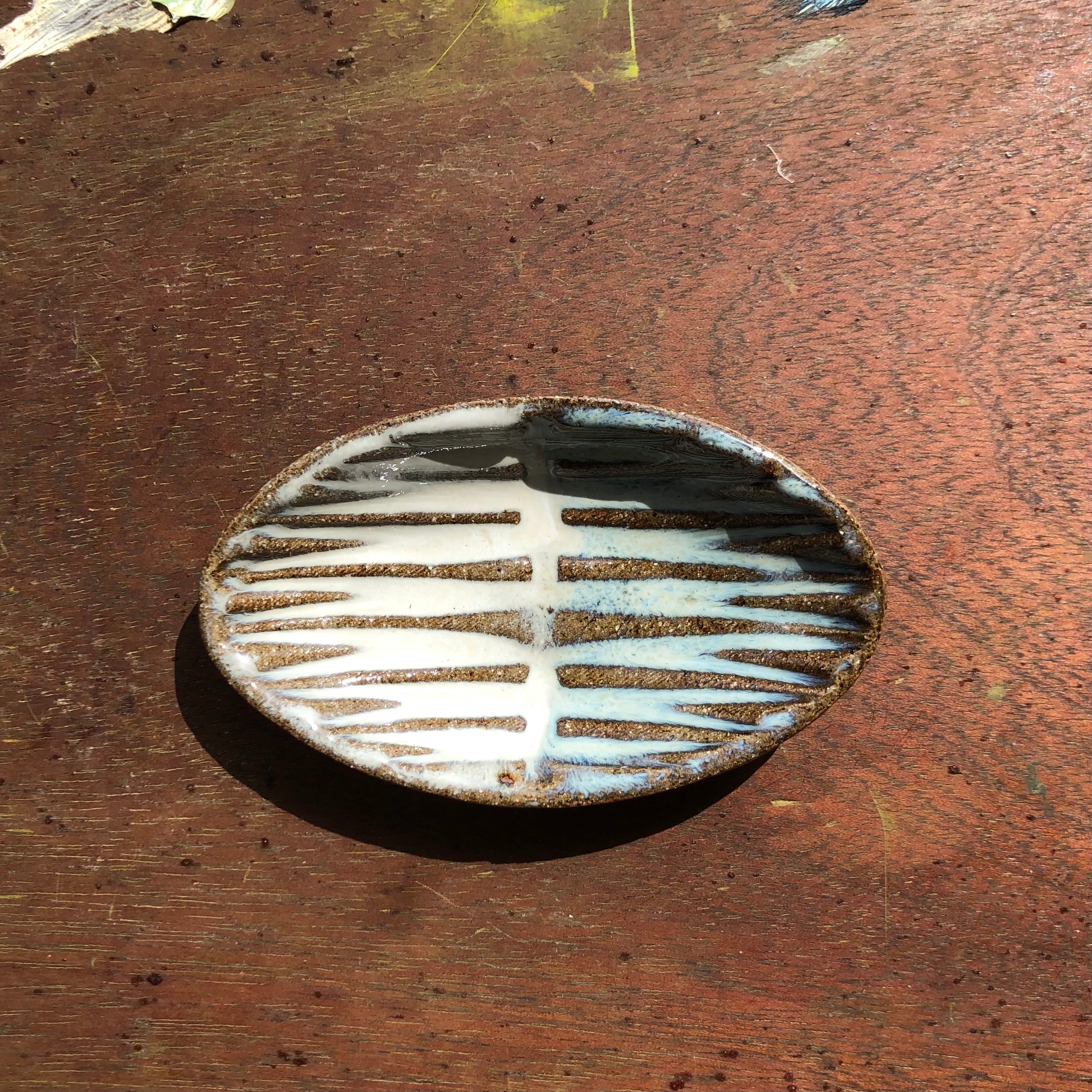 小代瑞穂窯 楕円小皿 掛け分け 青