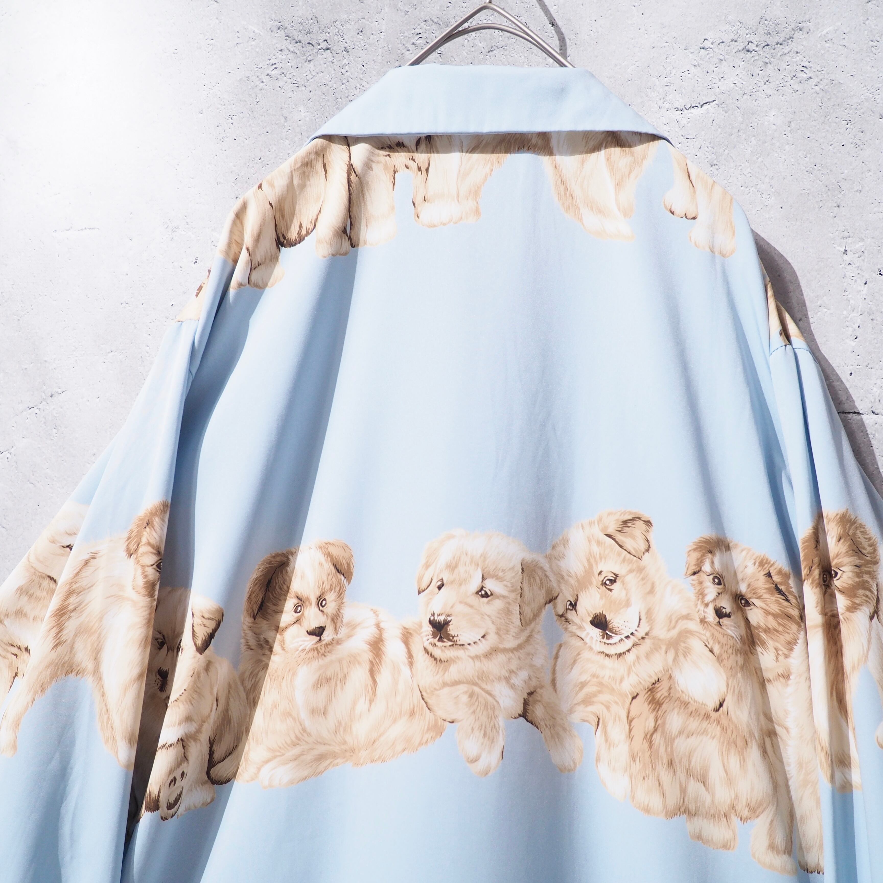 1980s Pretty Puppy Dogs printed vintage Open collar Shirt