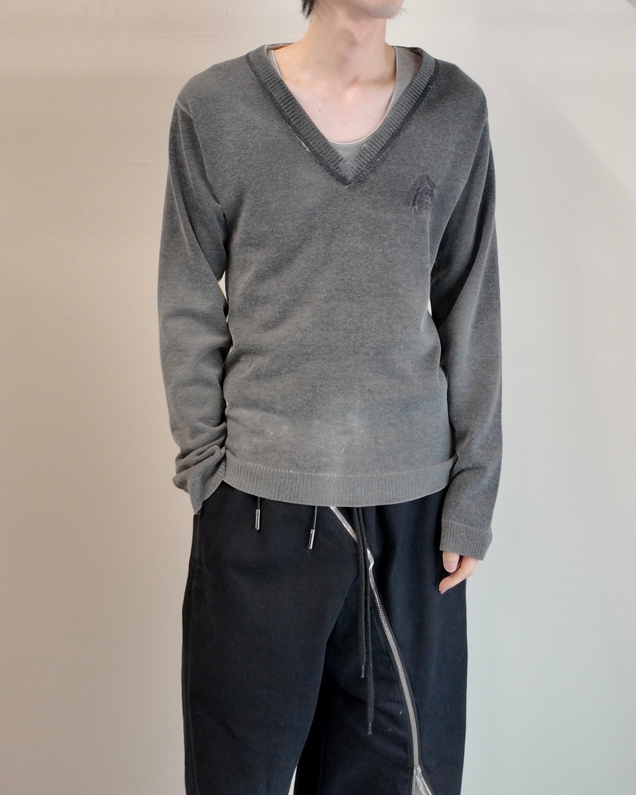 【John Galliano】lace detail faded v-neck knit