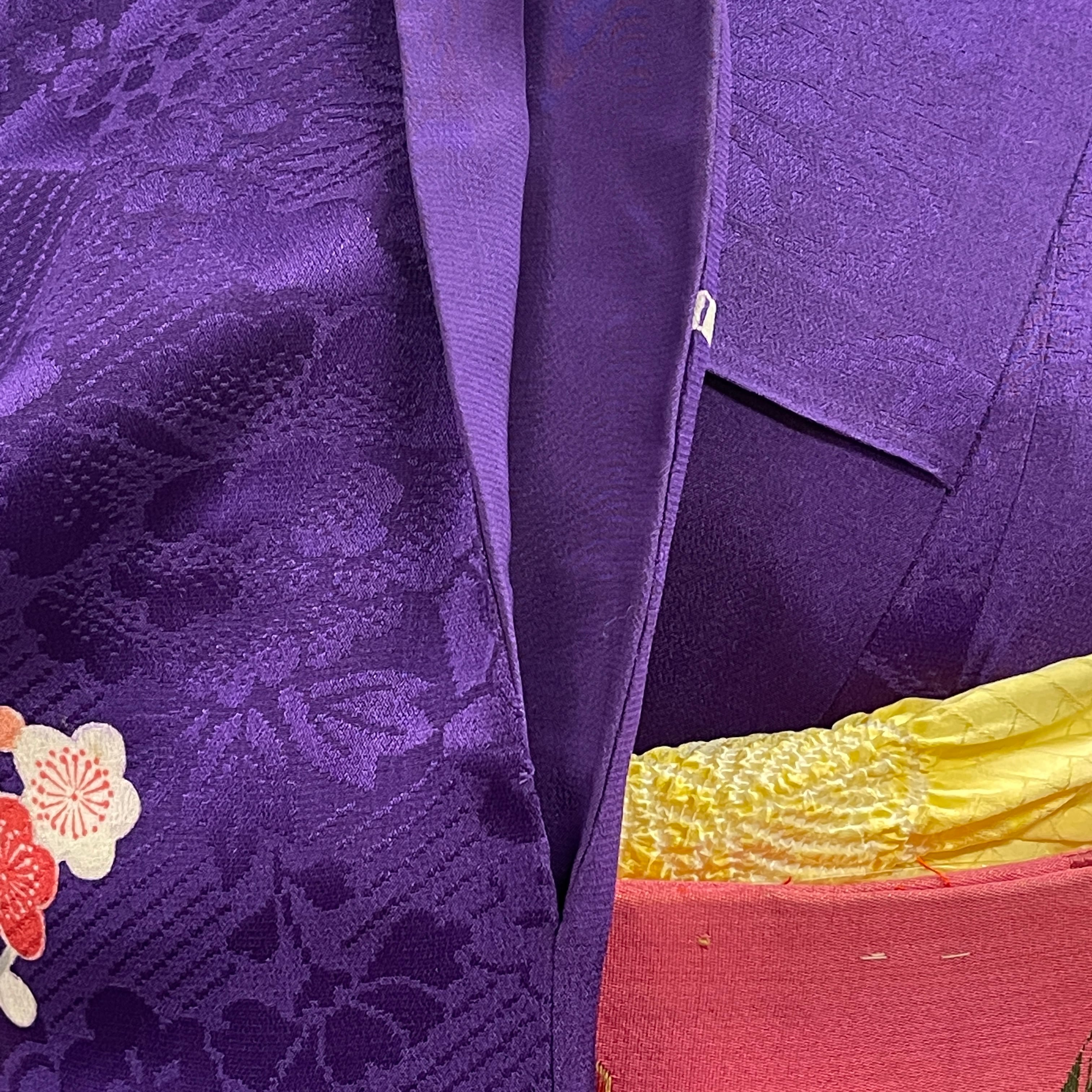 アンティーク着物 訪問着 紫系 豪華 四季の花 書物 十三詣り 七五三