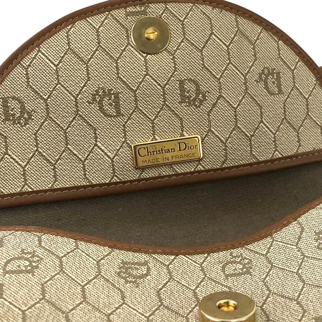 Christian Dior クリスチャン ディオール ハニカム柄 PVC×レザー ラウンド ショルダーバッグ ベージュ vintage ヴィンテージ オールド jtrcy2