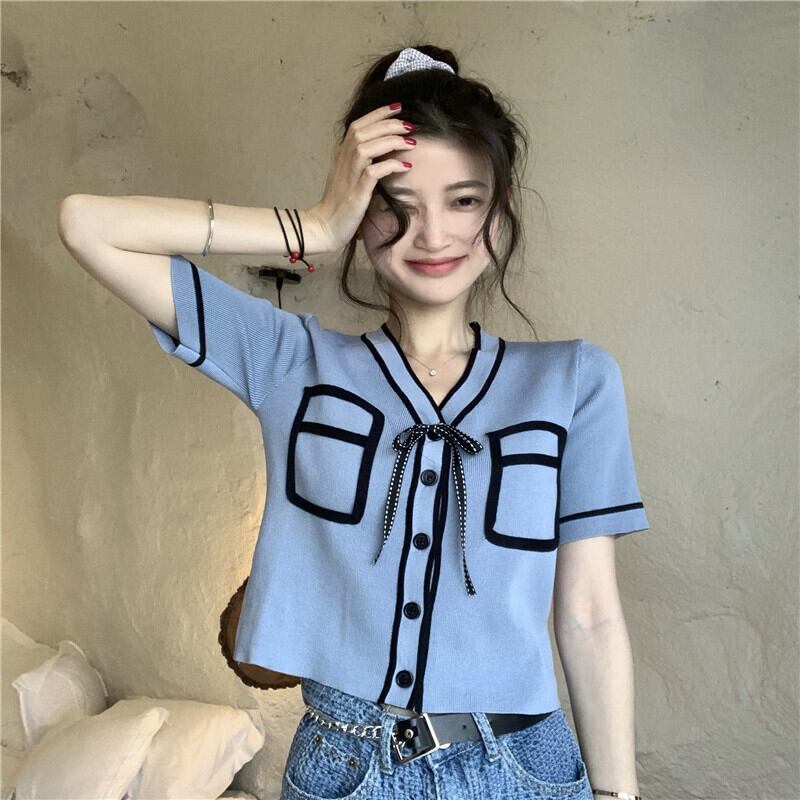 薄手カーディガンショートトップス サマーカラーセーター レディース 夏物 YY-ファッション92466852878