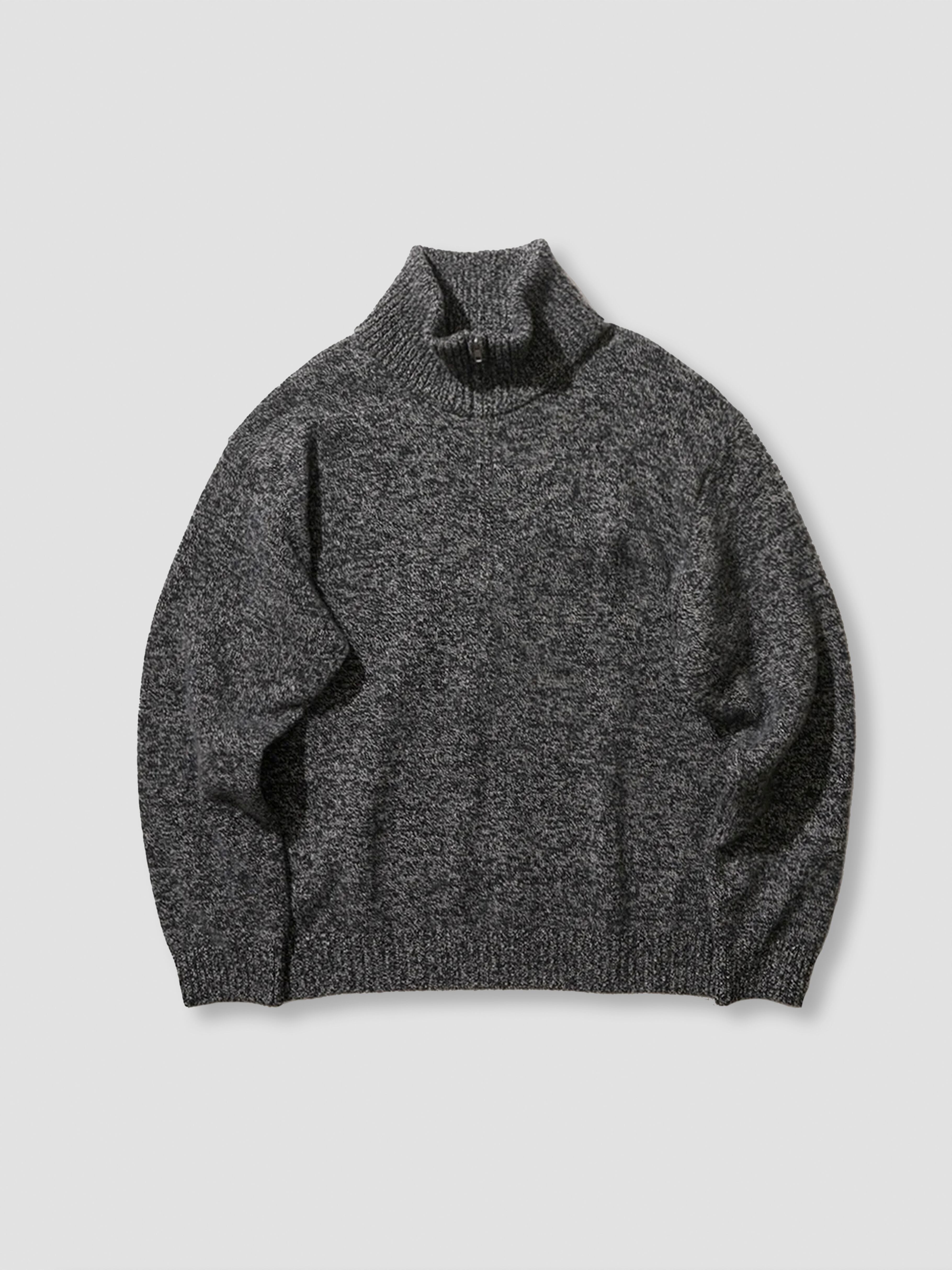ATON LAMBS WOOL HALF ZIP SWEATER CHARCOAL MOKU KRAGGW0403 | BEST