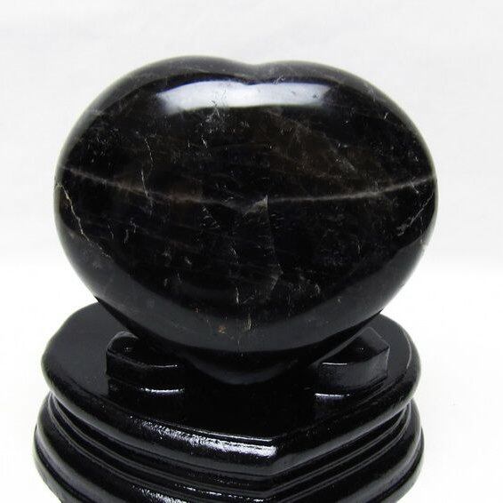モリオン 置物 黒水晶 ハート 台座付属 一点物 155-1079