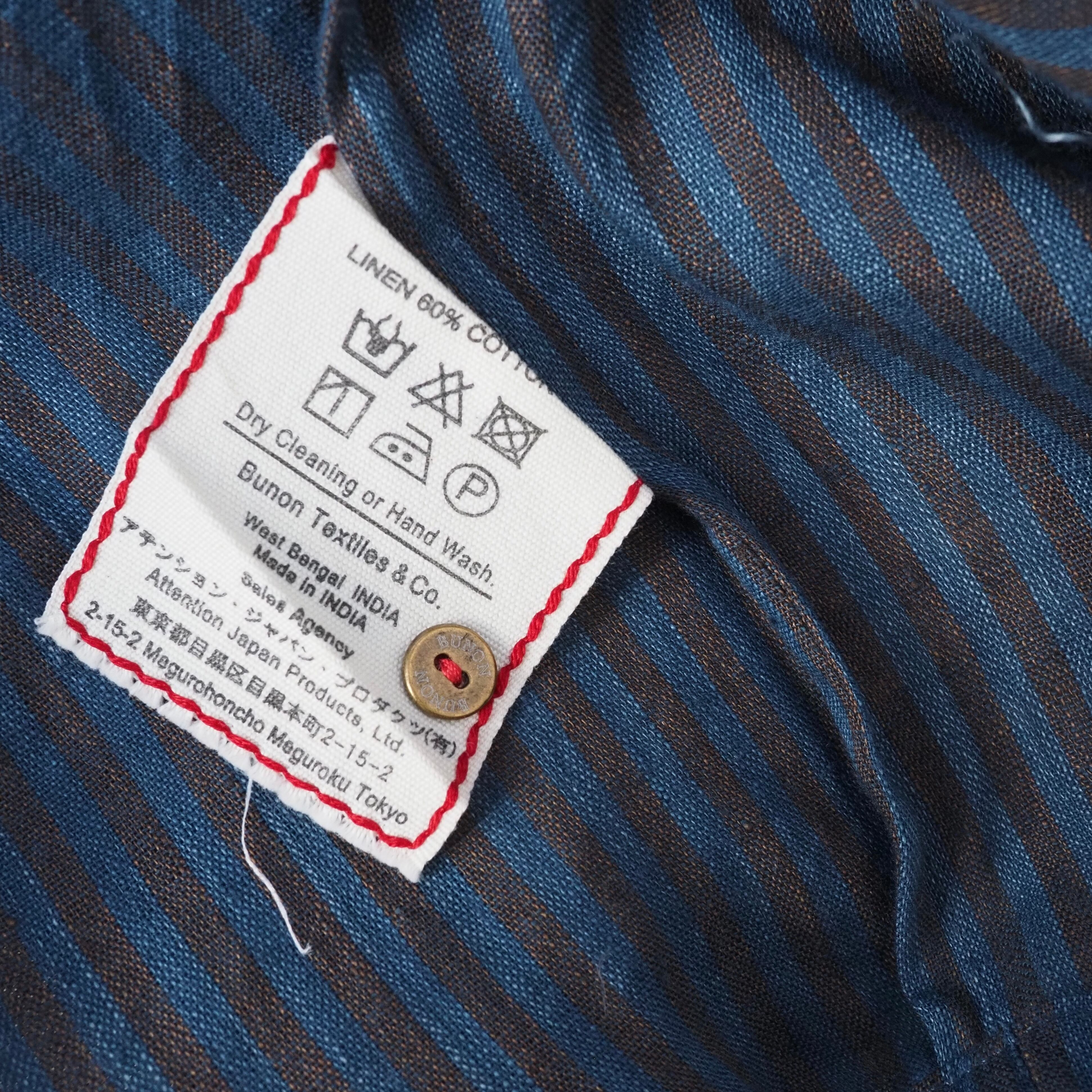 BUNON/Embroidery Frill Blouse /ブラウス(Brown×Blue strip)