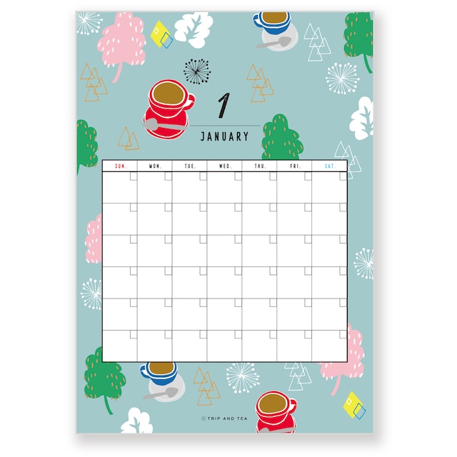 TRIP AND TEA 季節の壁掛けA4カレンダー