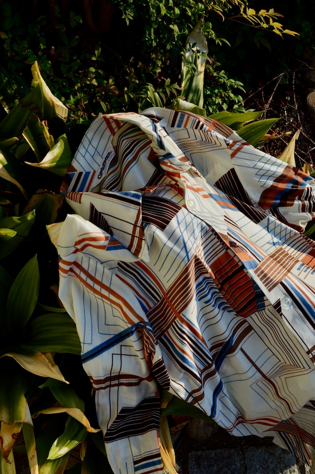 CHALLENGER 1970's From USA Acetate Old Shirt Retro Geometry Design チャレンジャー 70s アセテート オールドシャツ