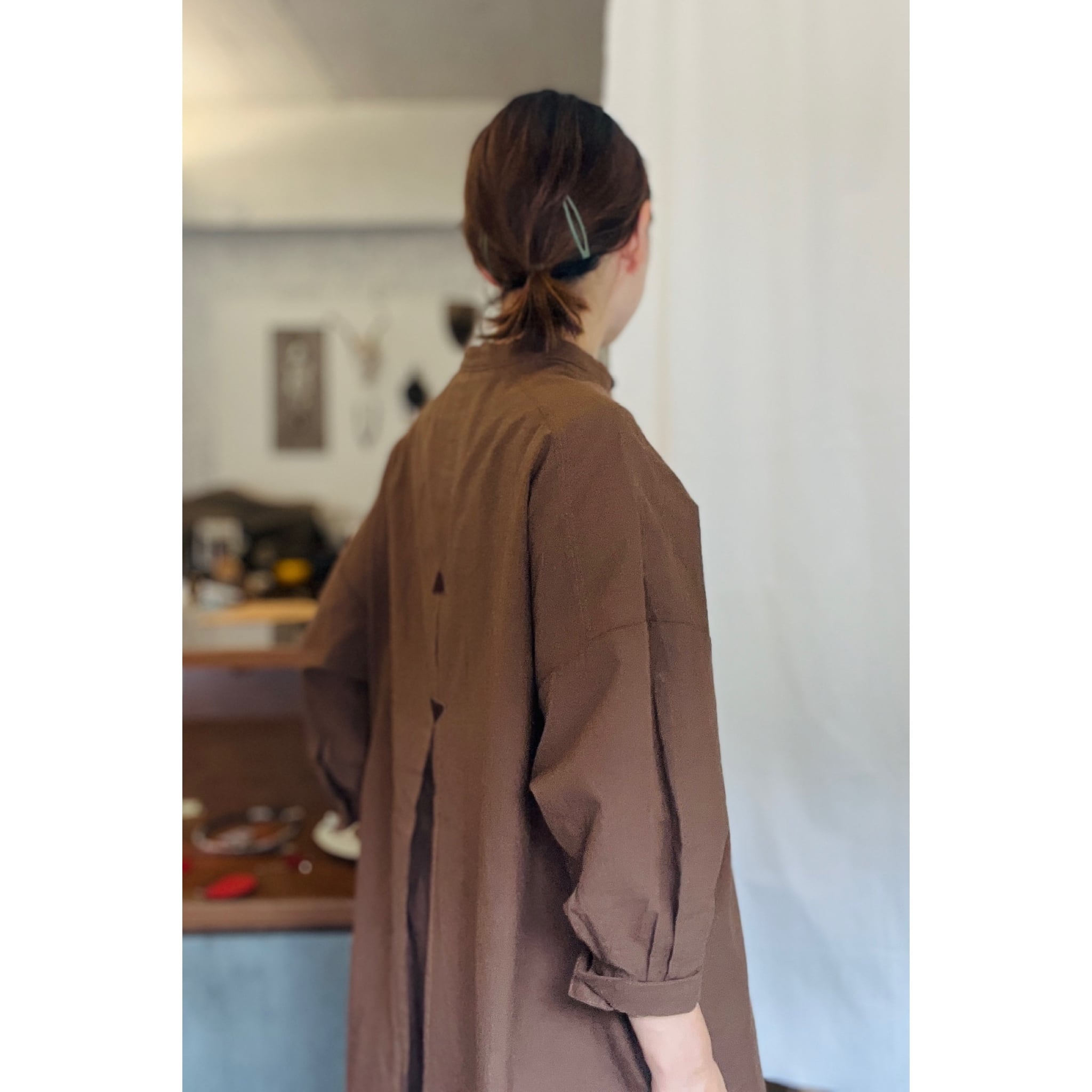 Simva 126-0019-Brn 遠州織 Pin-Stripe OnePiece Brown×Olive | O