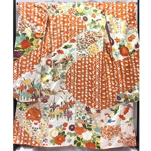 着物・振袖・御所解文様・オレンジ・白系地・No.200701-2177・梱包サイズ80