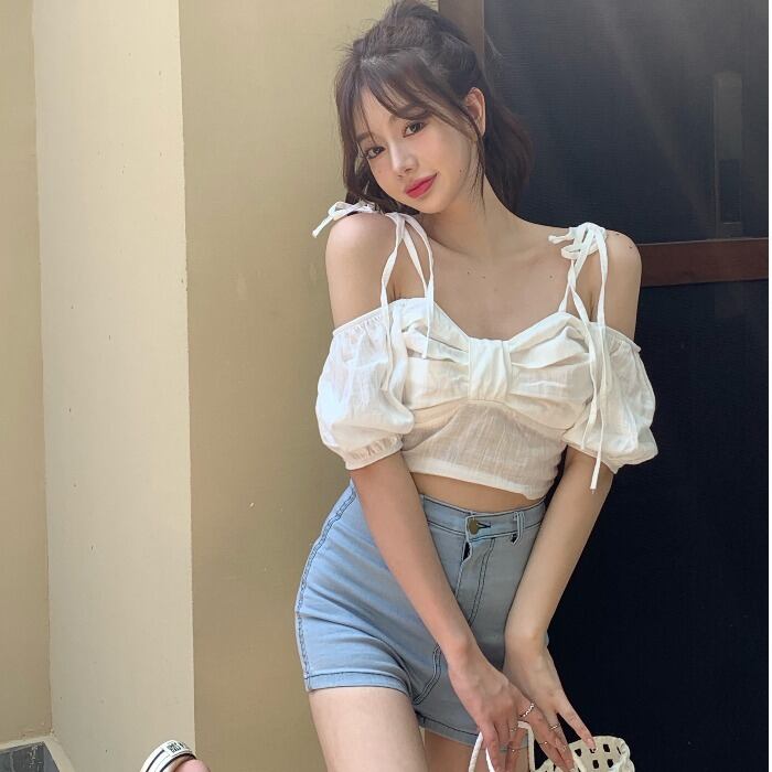 サマースタイルショートブラウス シャツ レディース 大人ガーリー スウィート キュート カジュアル 夏物 ドラファッションホール96508324039