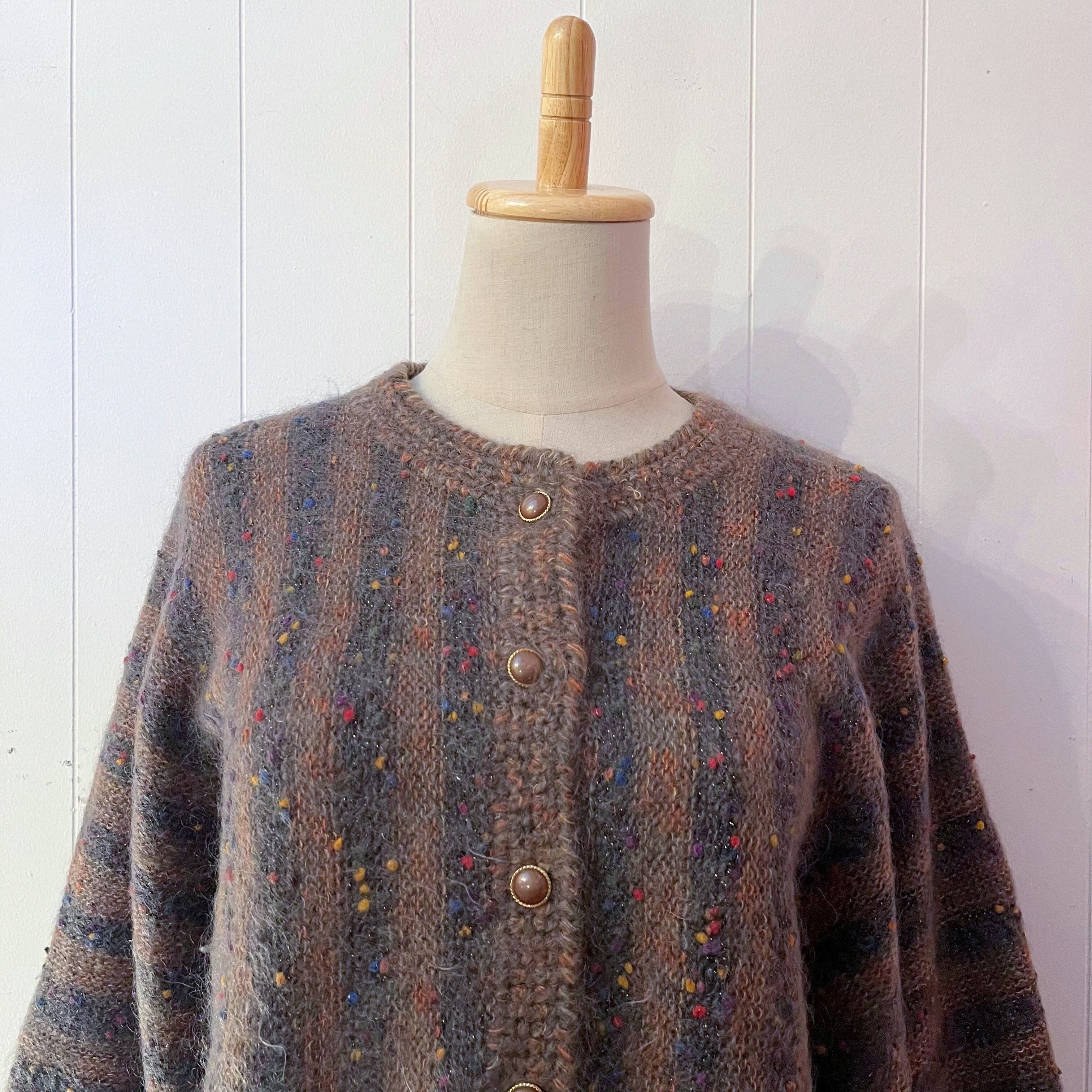 brown fancy yarn knit cardigan