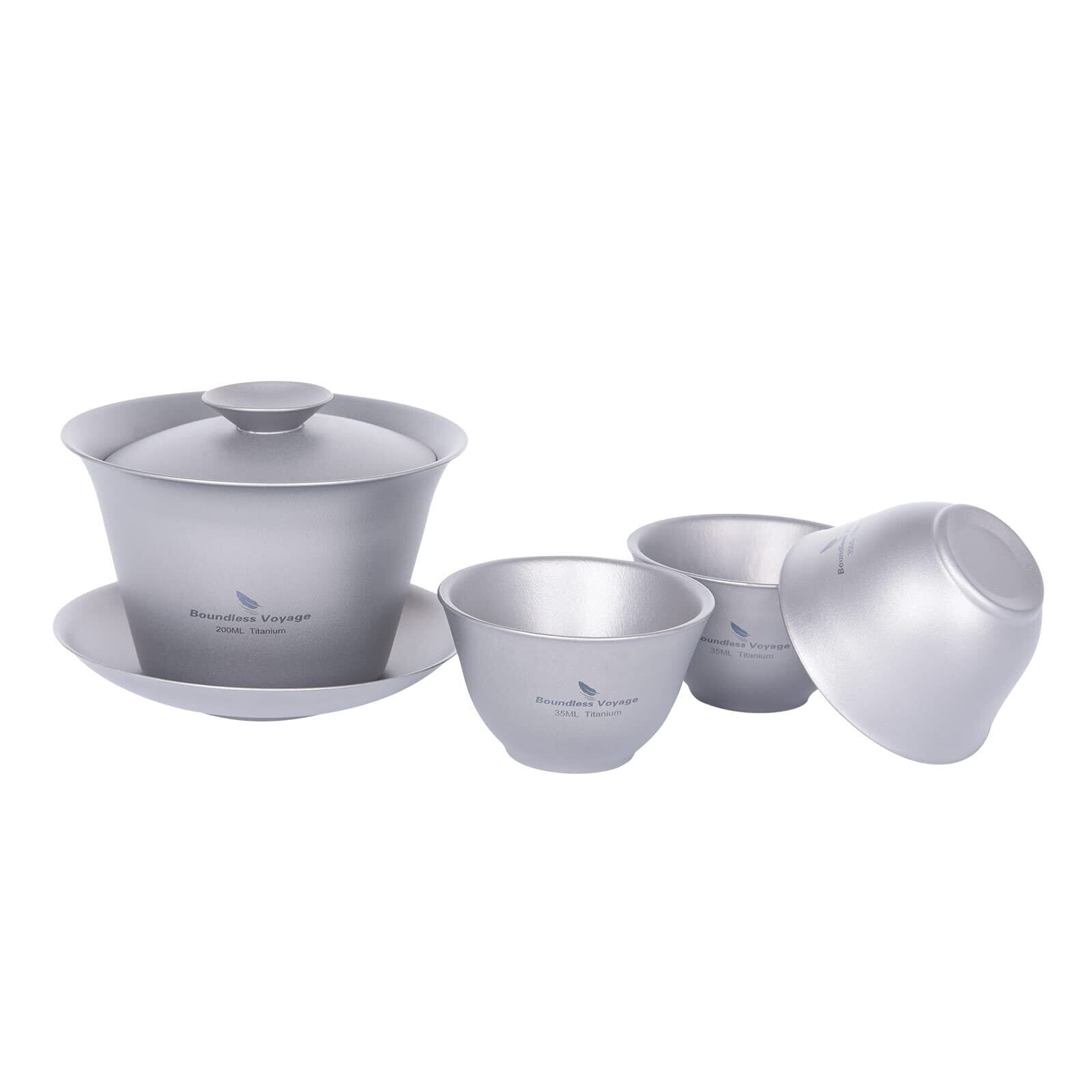 【在庫のみ】Boundless Voyage チタン 蓋碗 湯呑み 中国茶器セット 満水200ml ダブルウォール茶碗 耐熱 保温 超軽量 錆びない スタッキング可能 携帯用茶具 お家 事務所 旅行用 茶器 アウトドア キャンプ用品 持ち運び便利 収納袋付き Ti3124D (蓋碗 湯呑みセット)